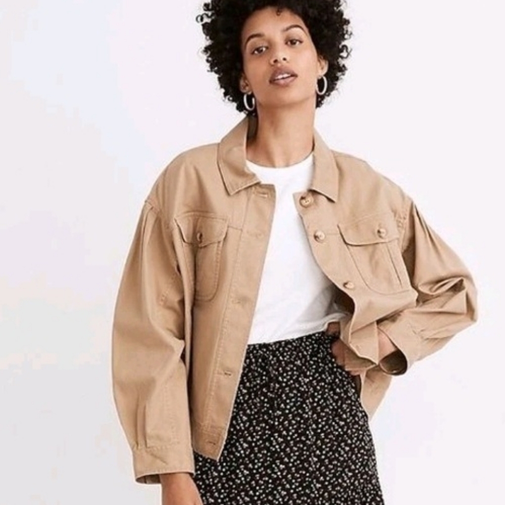 Madewell Pleat-Sleeve Military Jacket Size XS Tan Beige